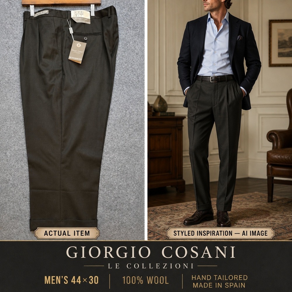 NWT‎ Giorgio Cosani Men's Wool Dress Pants Size 44 Black Hand Tailored Slacks